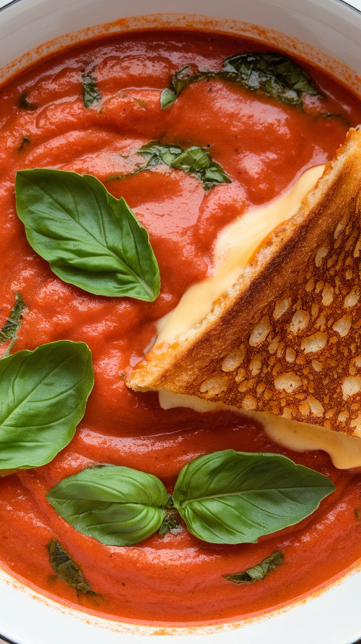 Creamy Tomato Basil Soup with Grilled Cheese