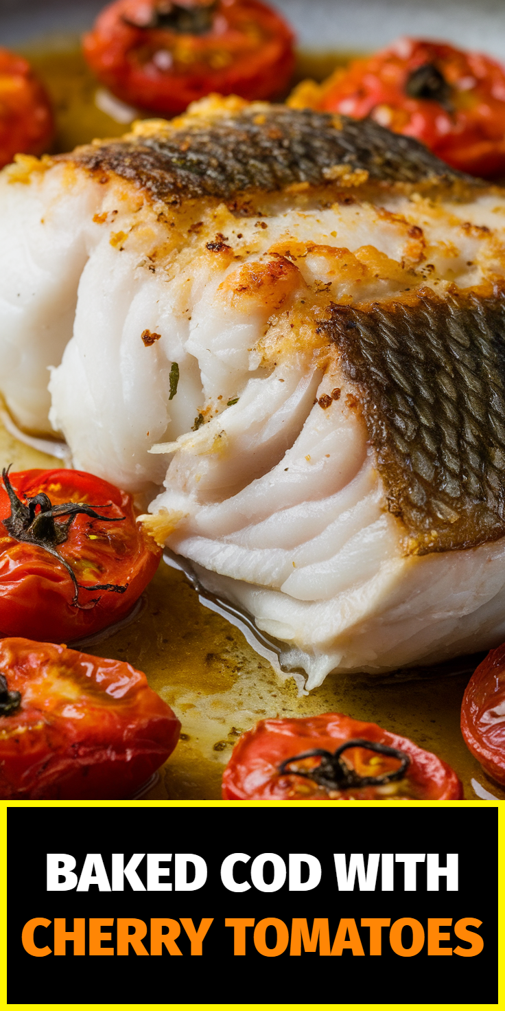Pinterest Pin for Baked Cod with Cherry Tomatoes