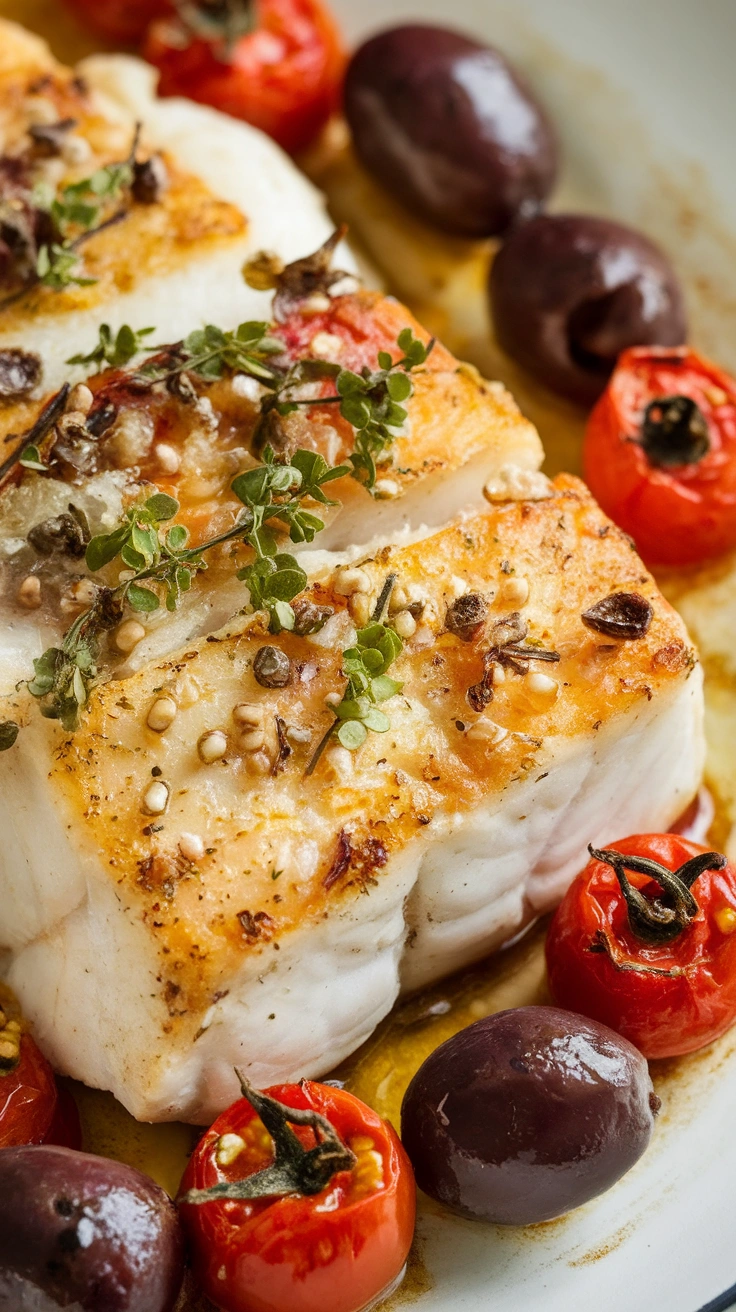 Baked Cod with Cherry Tomatoes and Kalamata Olives