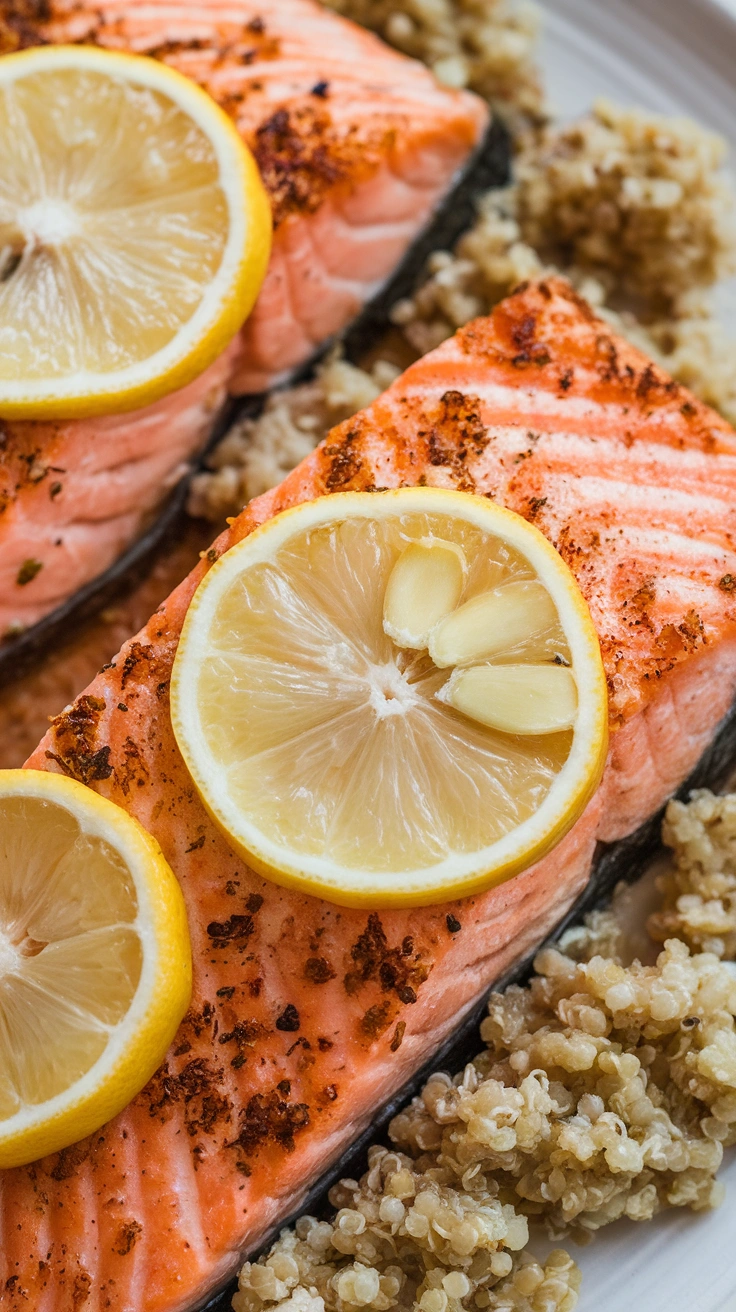Baked Lemon Garlic Salmon with Quinoa