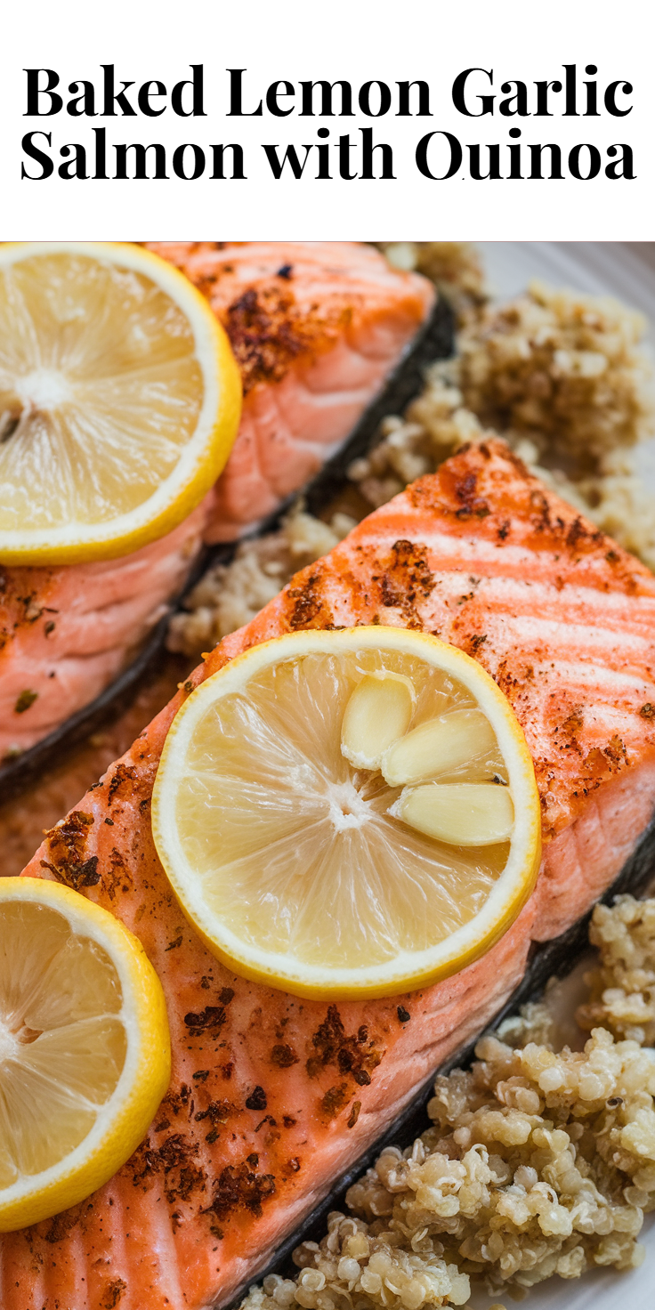 Pinterest Pin for Baked Lemon Garlic Salmon with Quinoa