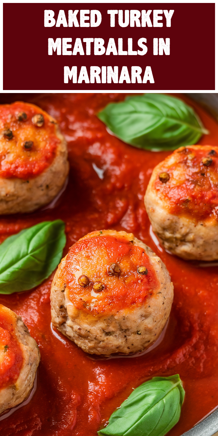 Pinterest Pin for Baked Turkey Meatballs in Marinara