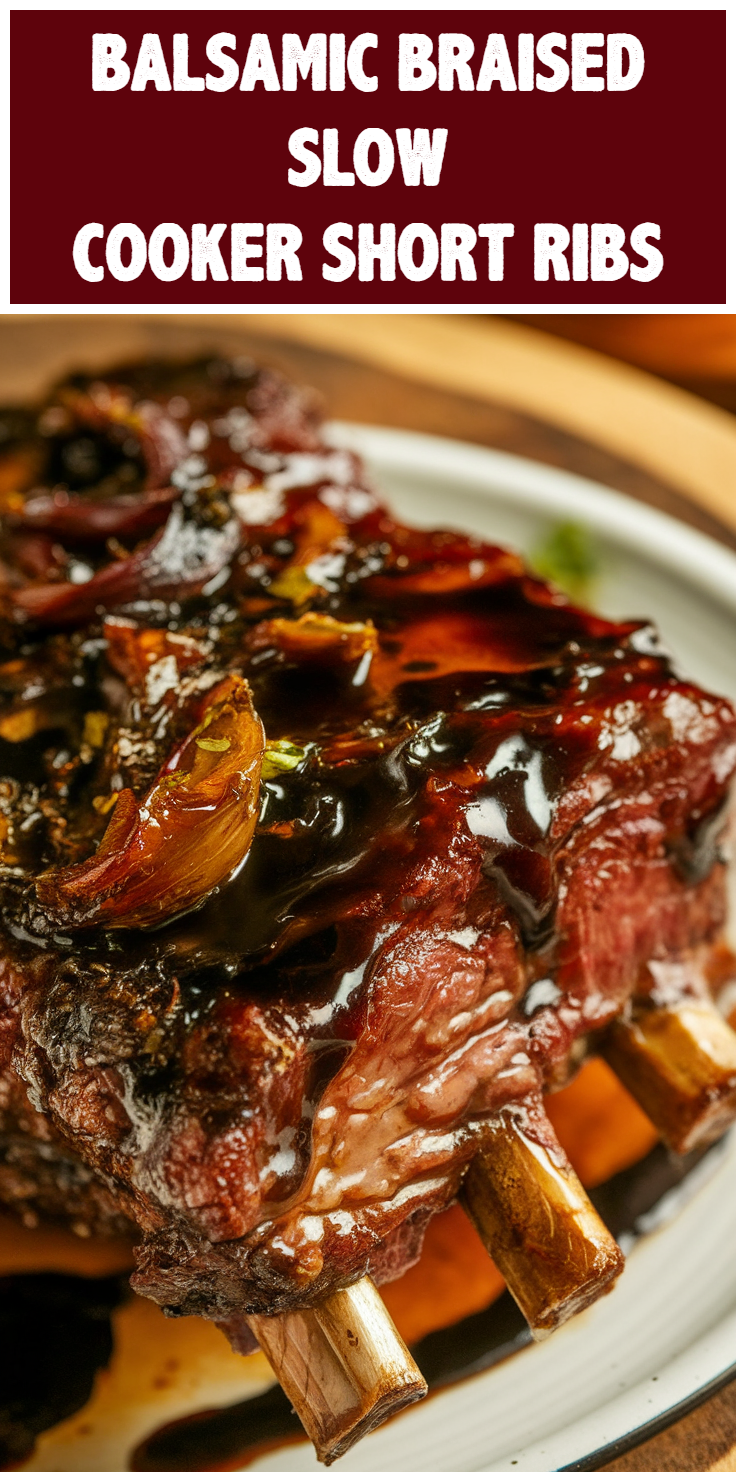 Pinterest Pin for Balsamic Braised Slow Cooker Short Ribs