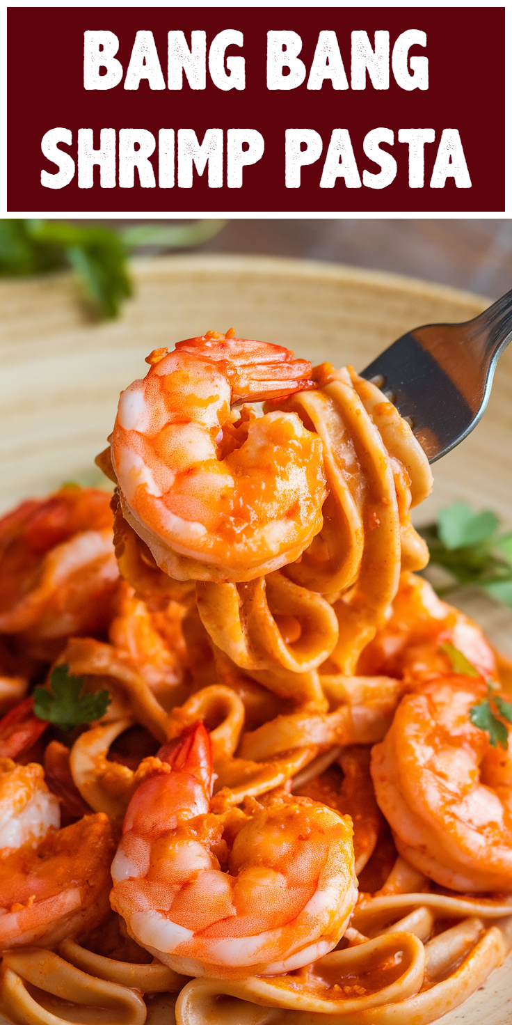 Pinterest Pin for Bang Bang Shrimp Pasta