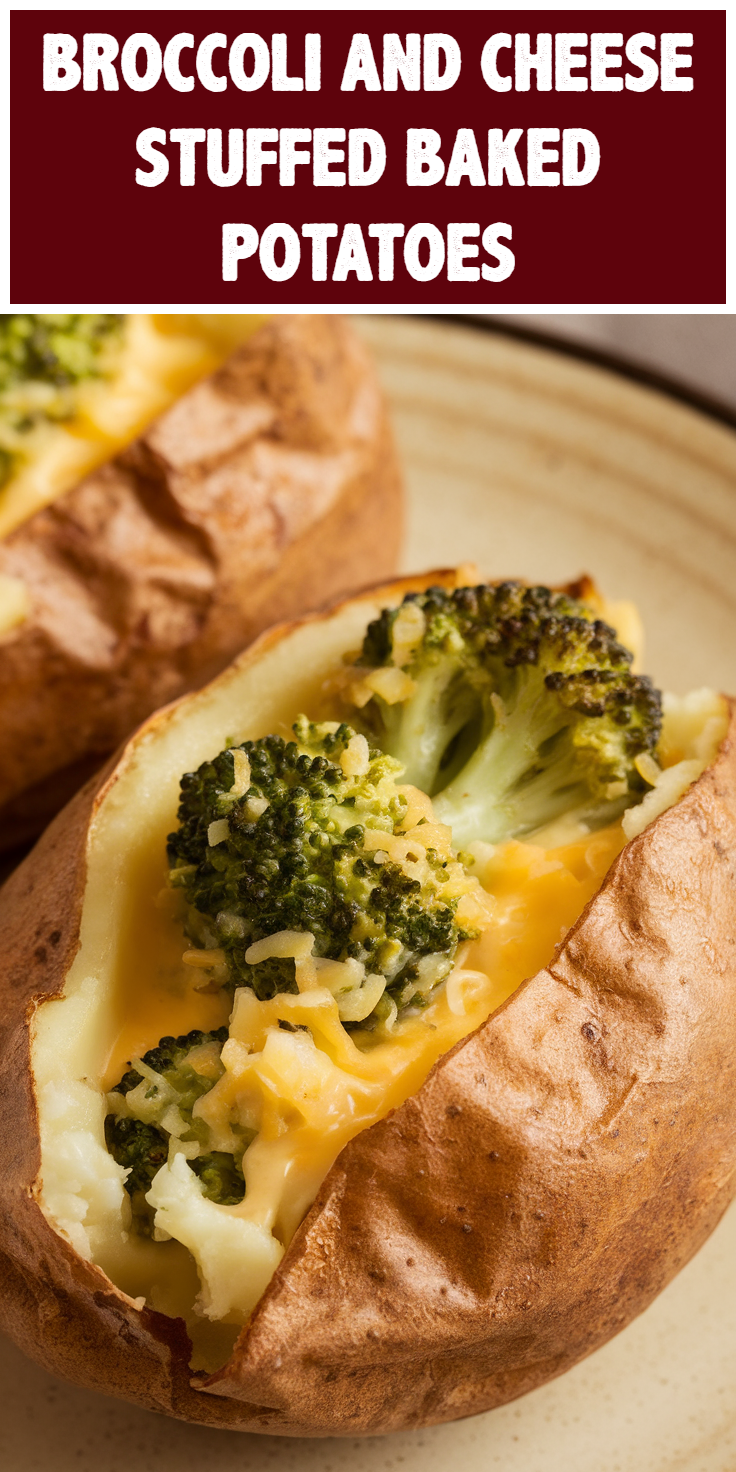 Pinterest Pin for Broccoli and Cheese Stuffed Baked Potatoes