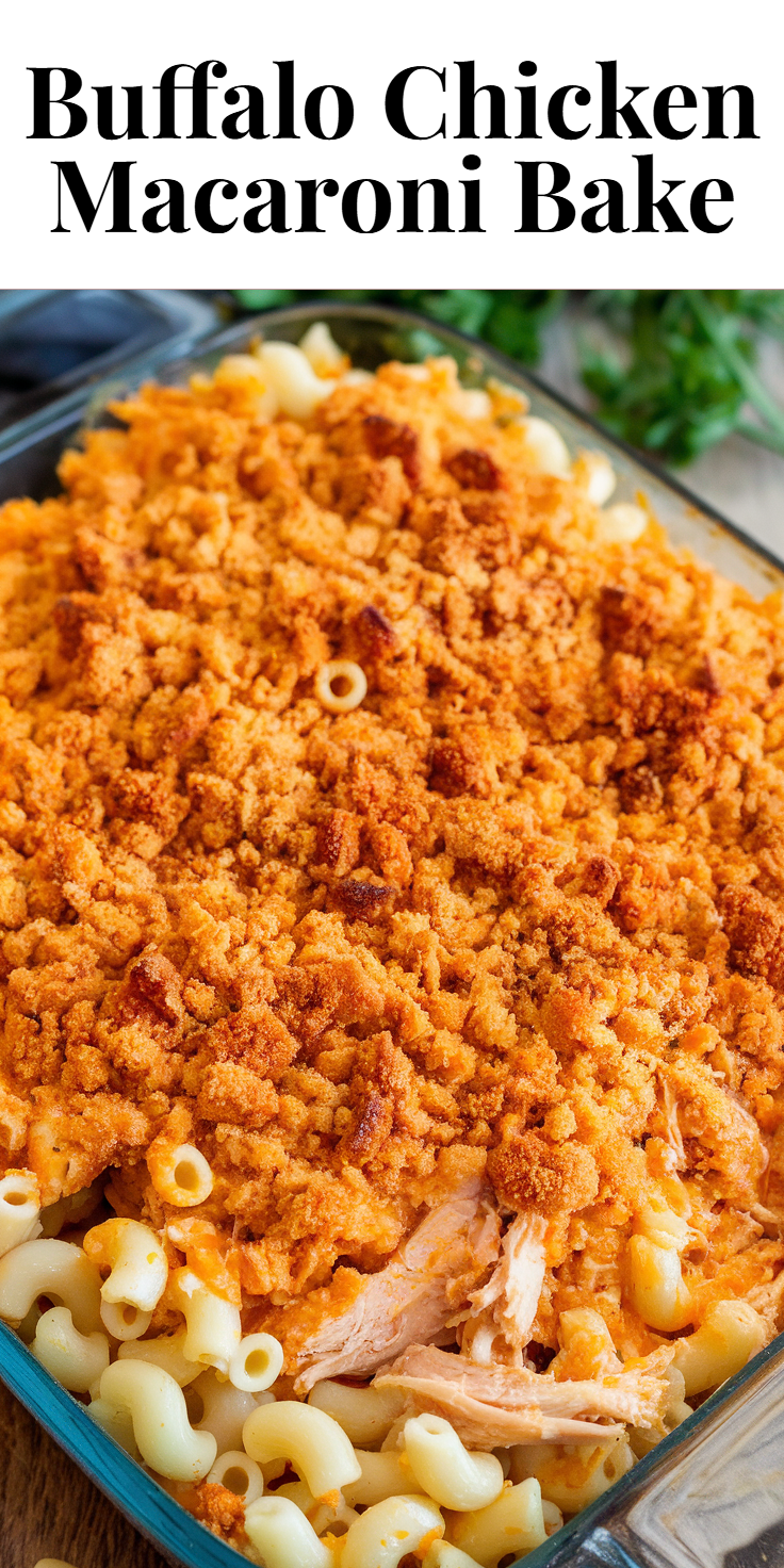 Pinterest Pin for Buffalo Chicken Macaroni Bake