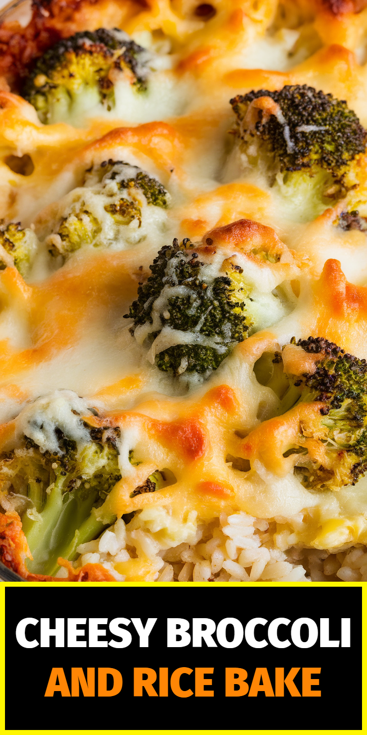 Pinterest Pin for Cheesy Broccoli and Rice Bake