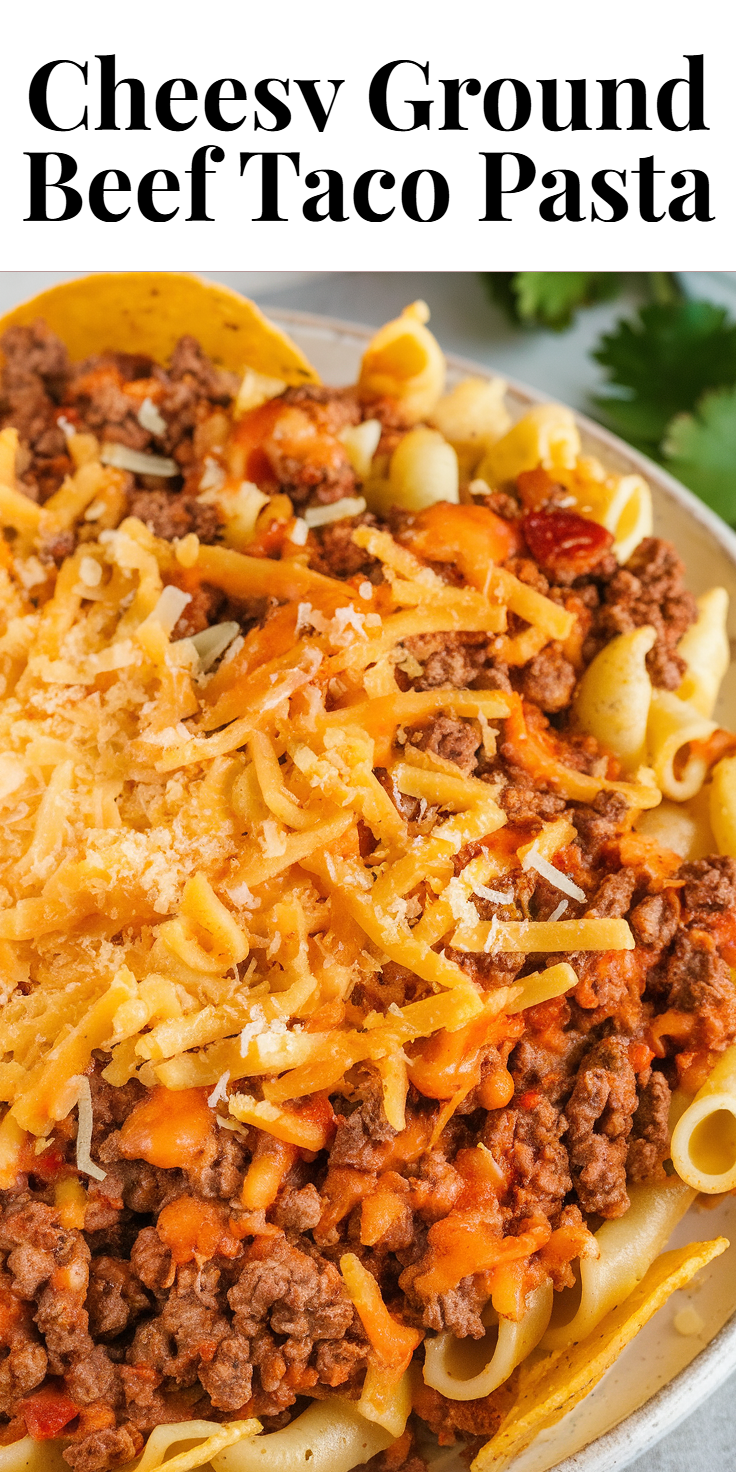 Pinterest Pin for Cheesy Ground Beef Taco Pasta