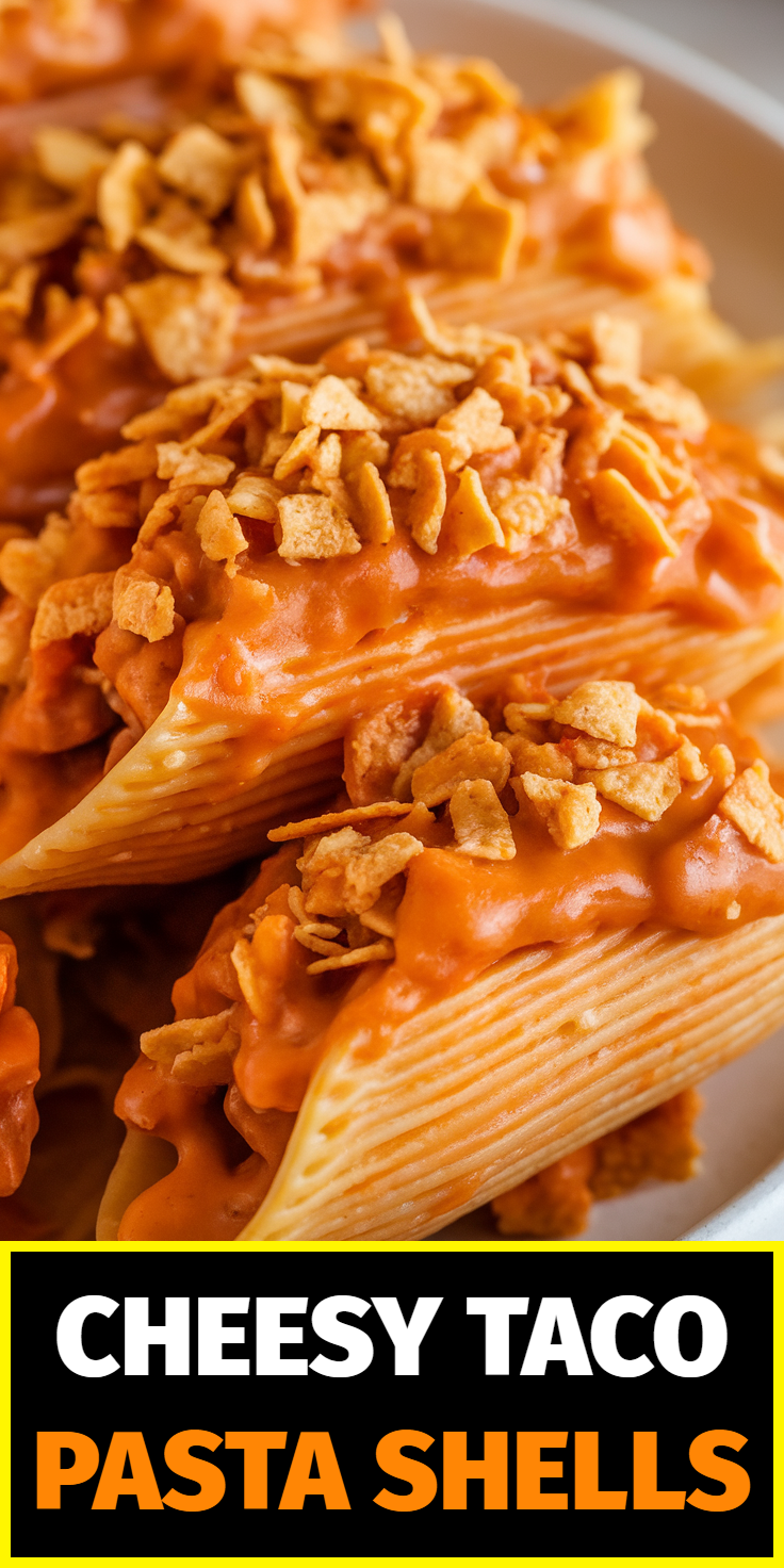 Pinterest Pin for Cheesy Taco Pasta Shells