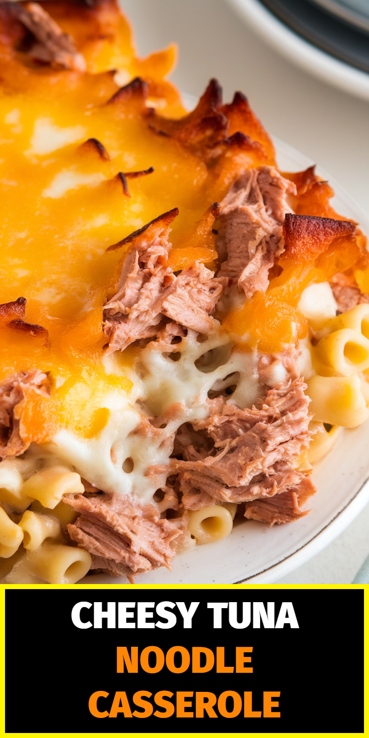 Pinterest Pin for Cheesy Tuna Noodle Casserole