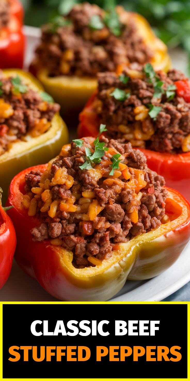 Pinterest Pin for Classic Beef Stuffed Peppers