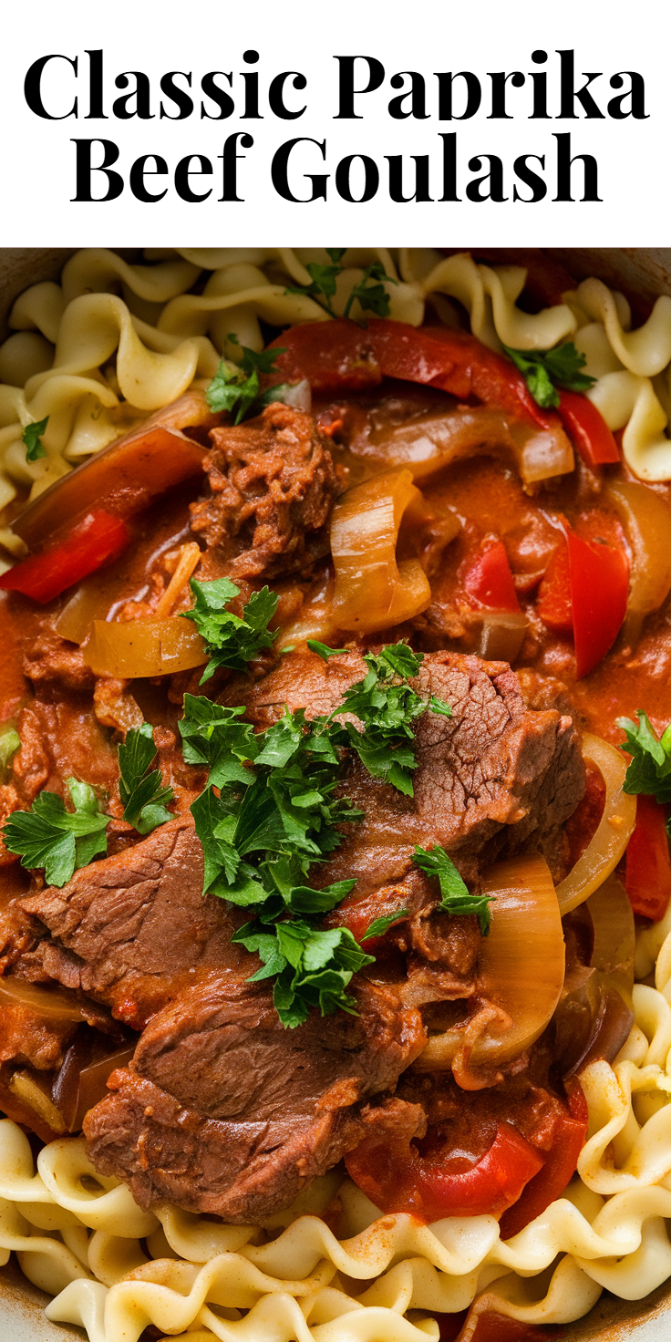 Pinterest Pin for Classic Paprika Beef Goulash