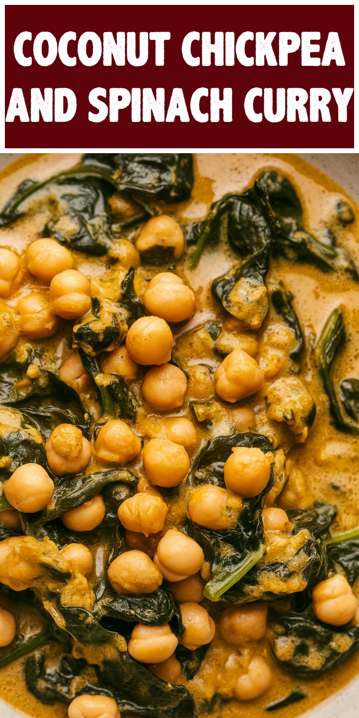Pinterest Pin for Coconut Chickpea and Spinach Curry