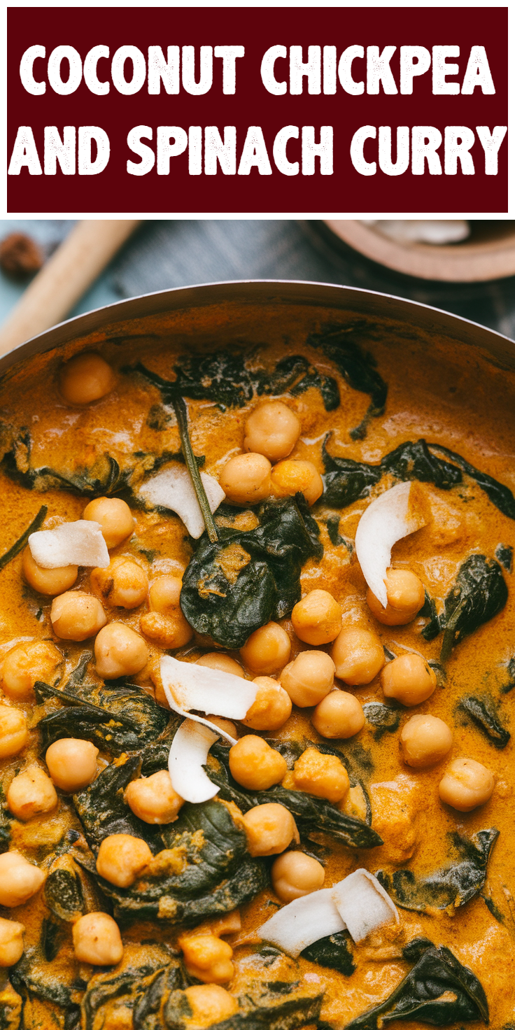 Pinterest Pin for Coconut Chickpea and Spinach Curry