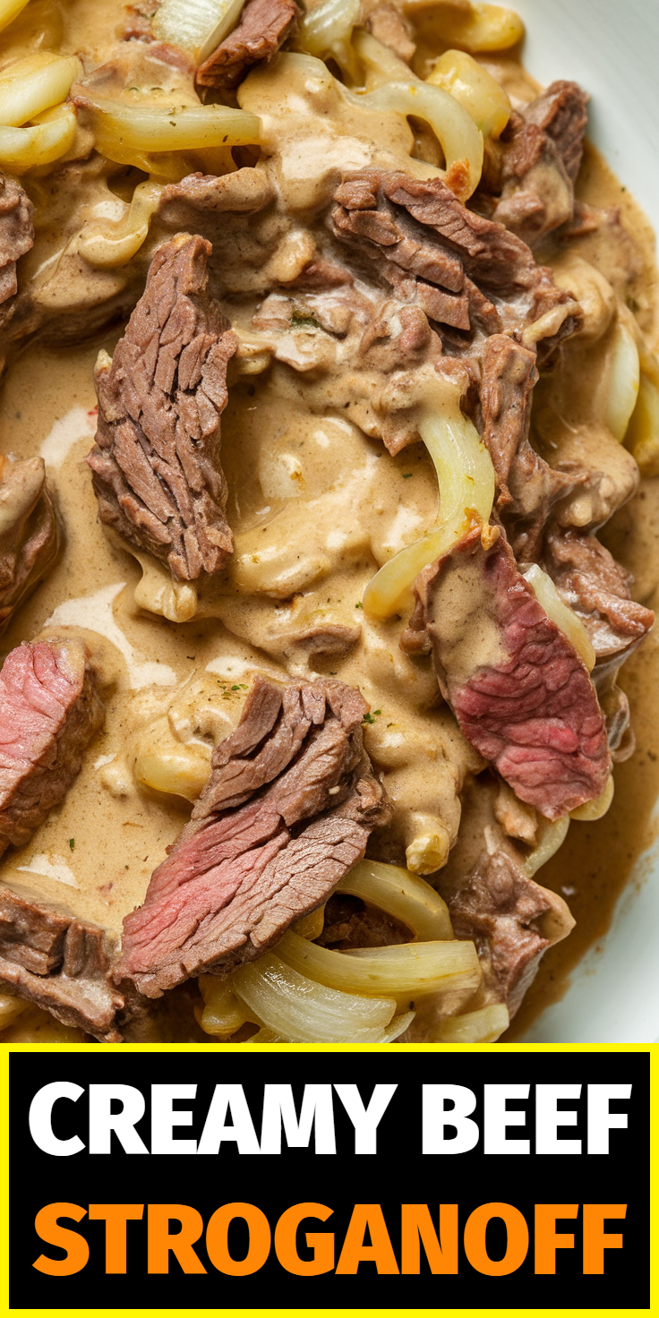 Pinterest Pin for Creamy Beef Stroganoff