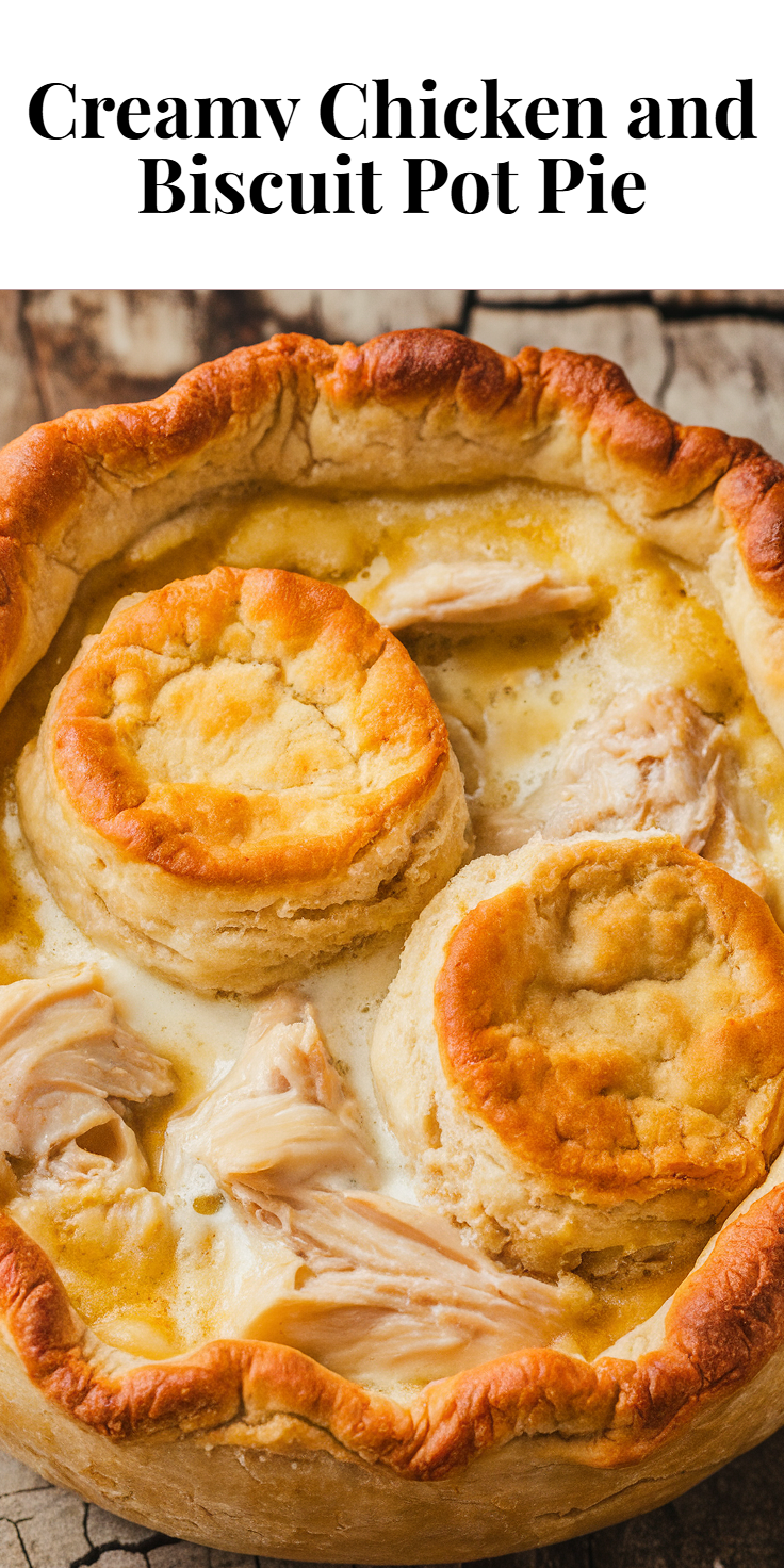 Pinterest Pin for Creamy Chicken and Biscuit Pot Pie