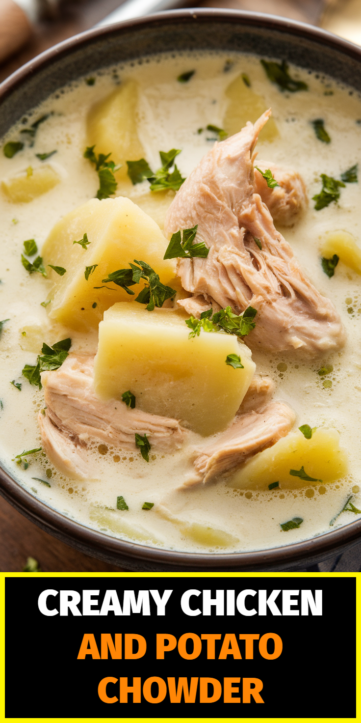 Pinterest Pin for Creamy Chicken and Potato Chowder