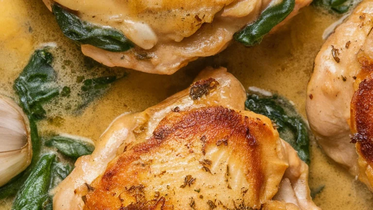 Creamy Garlic Chicken Thighs with Spinach - Featured