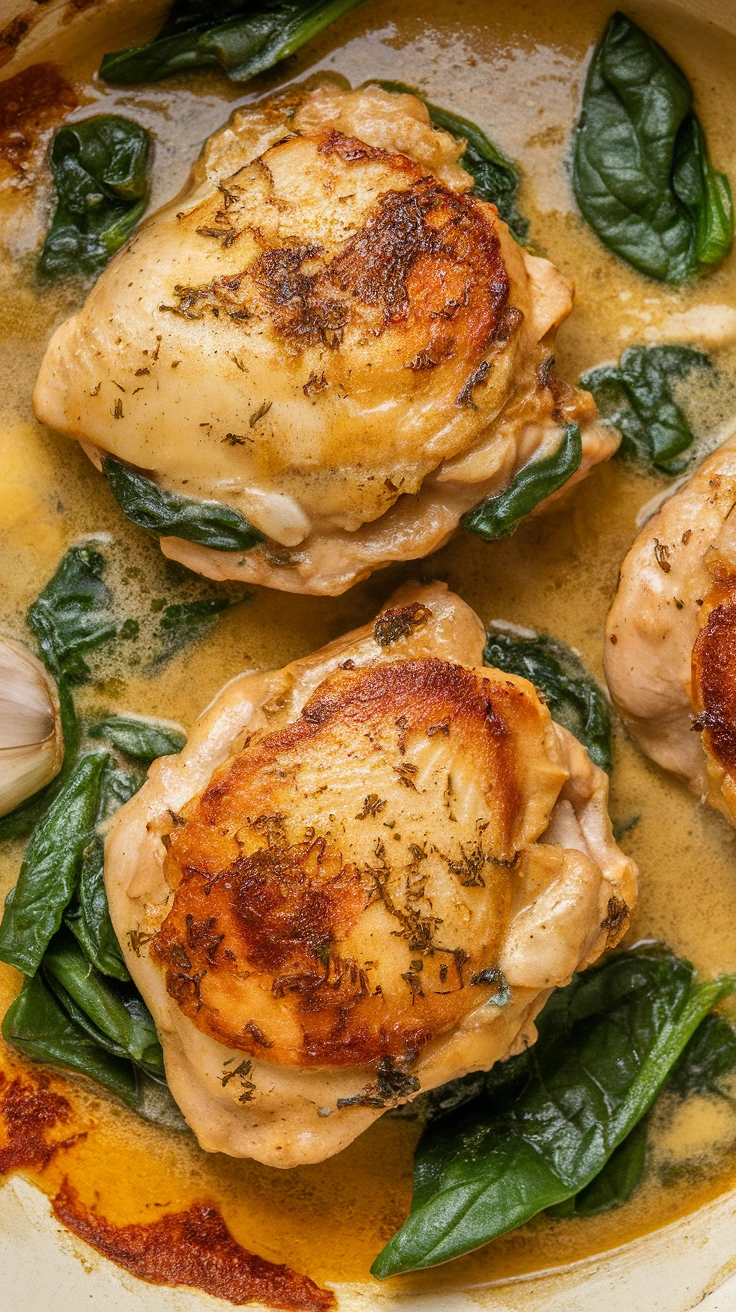 Creamy Garlic Chicken Thighs with Spinach