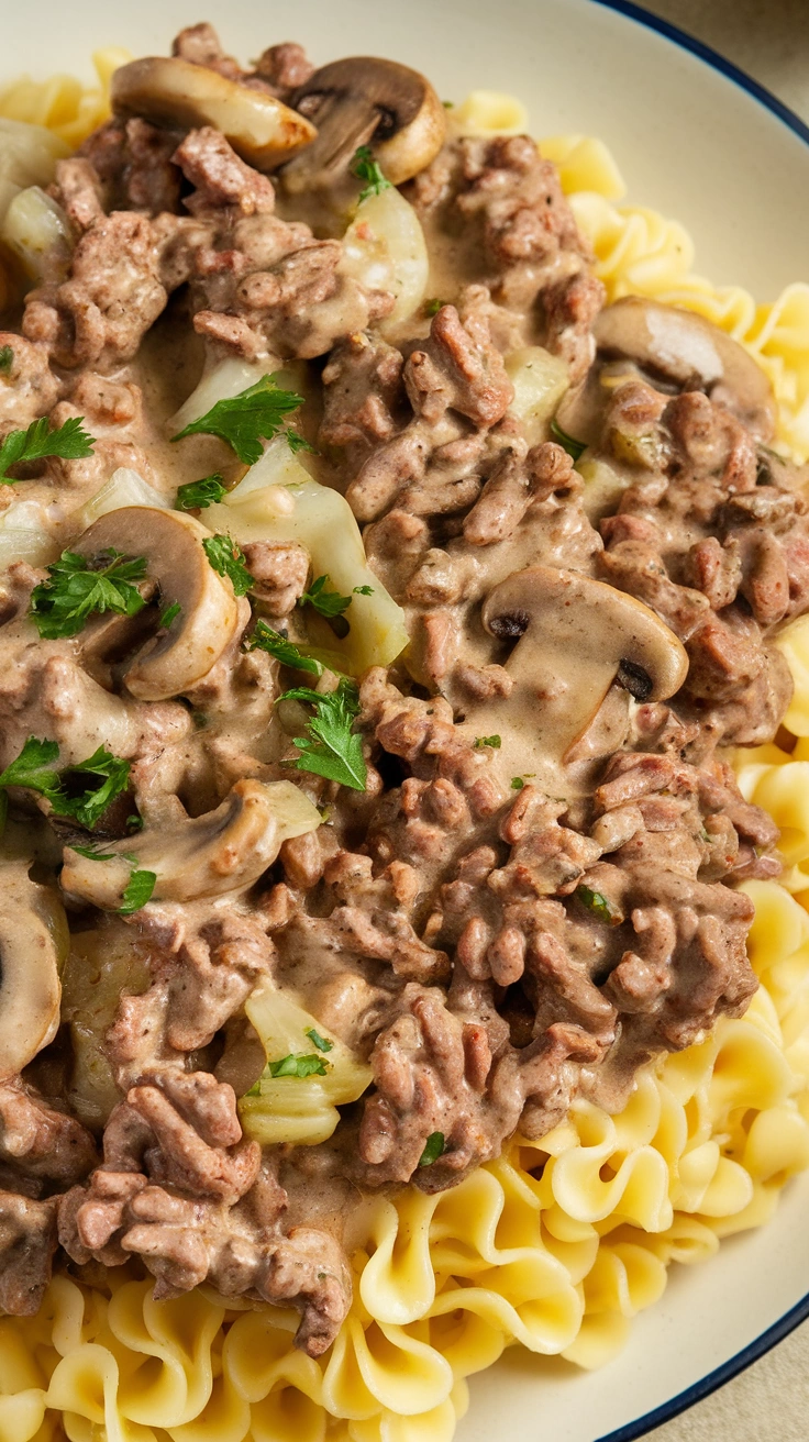 Creamy Ground Beef Stroganoff