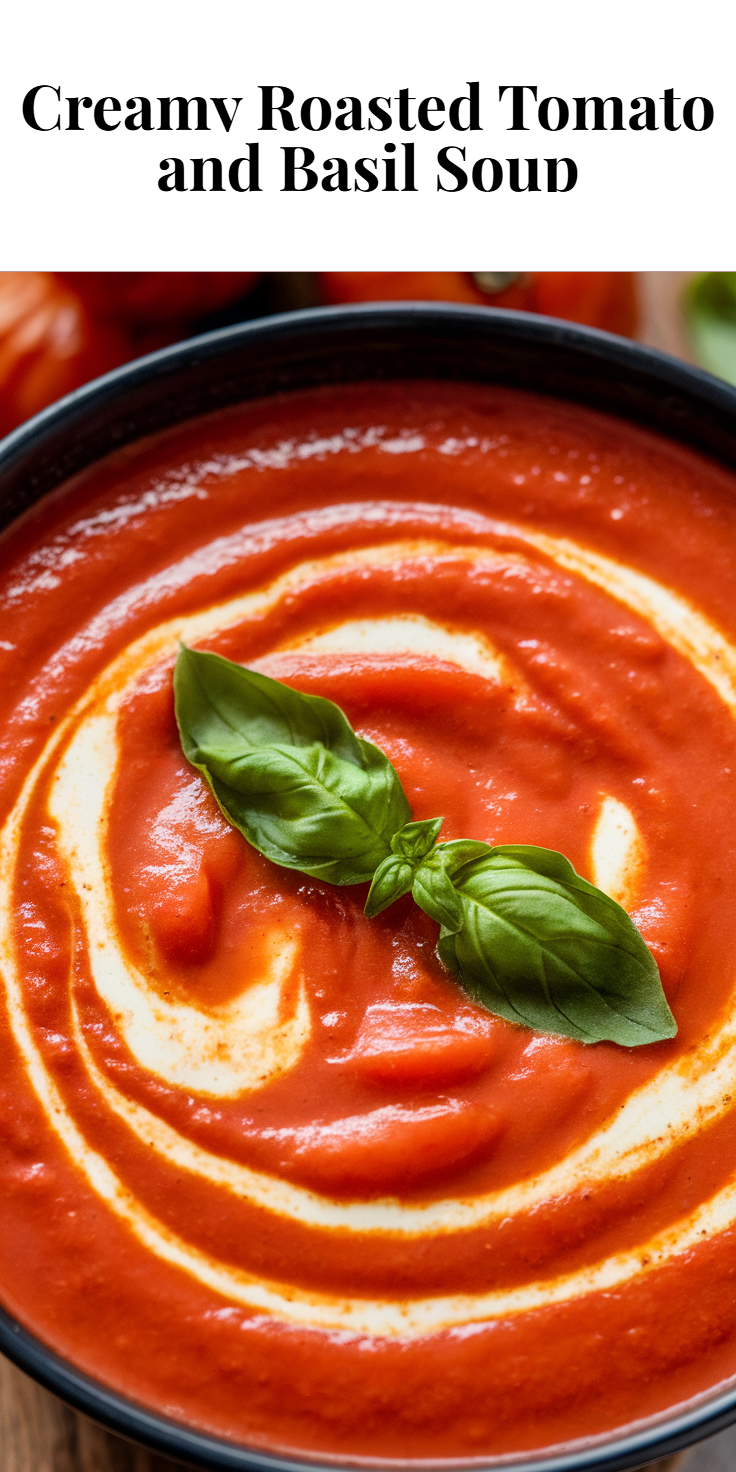 Pinterest Pin for Creamy Roasted Tomato and Basil Soup
