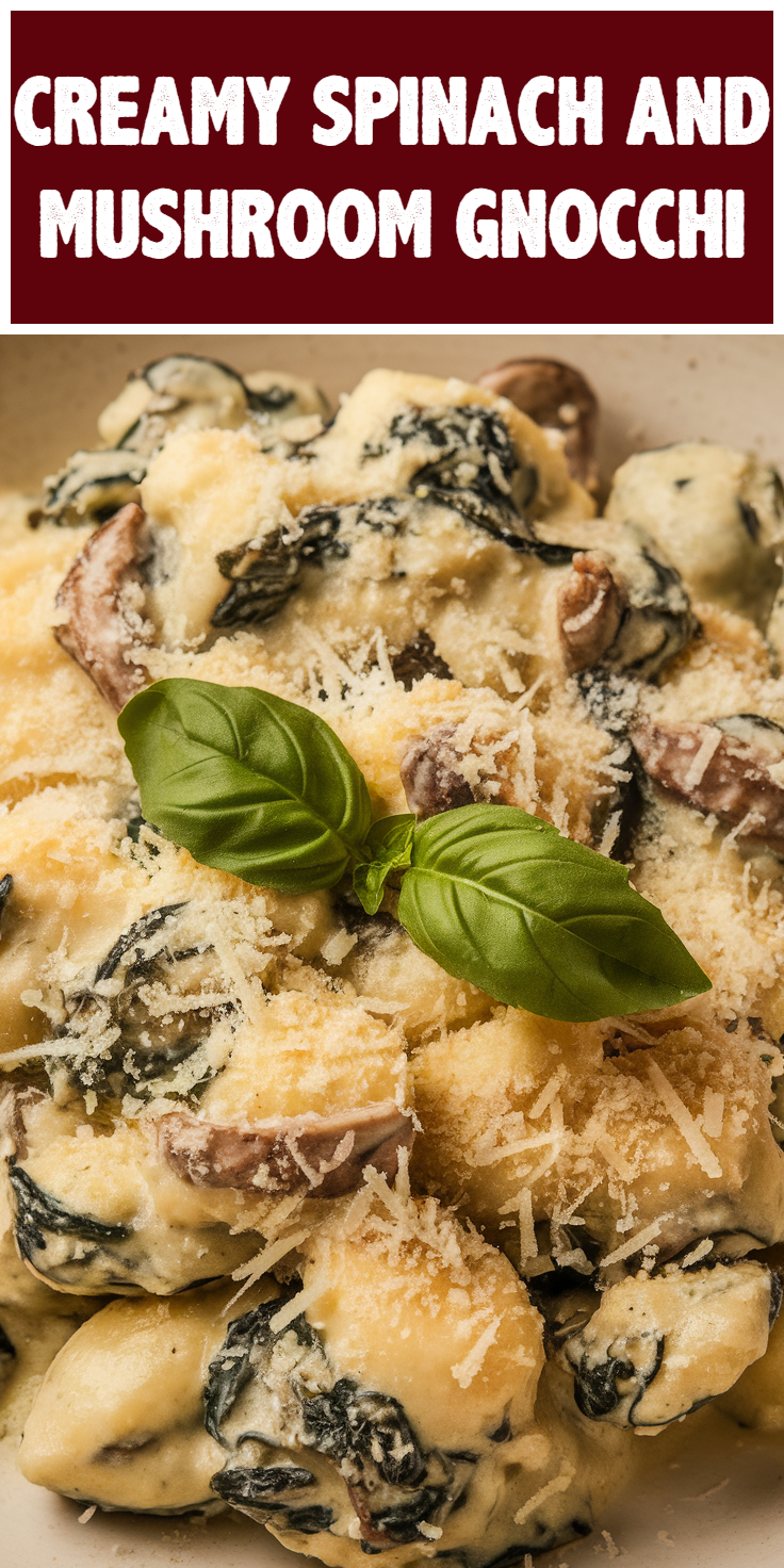 Pinterest Pin for Creamy Spinach and Mushroom Gnocchi