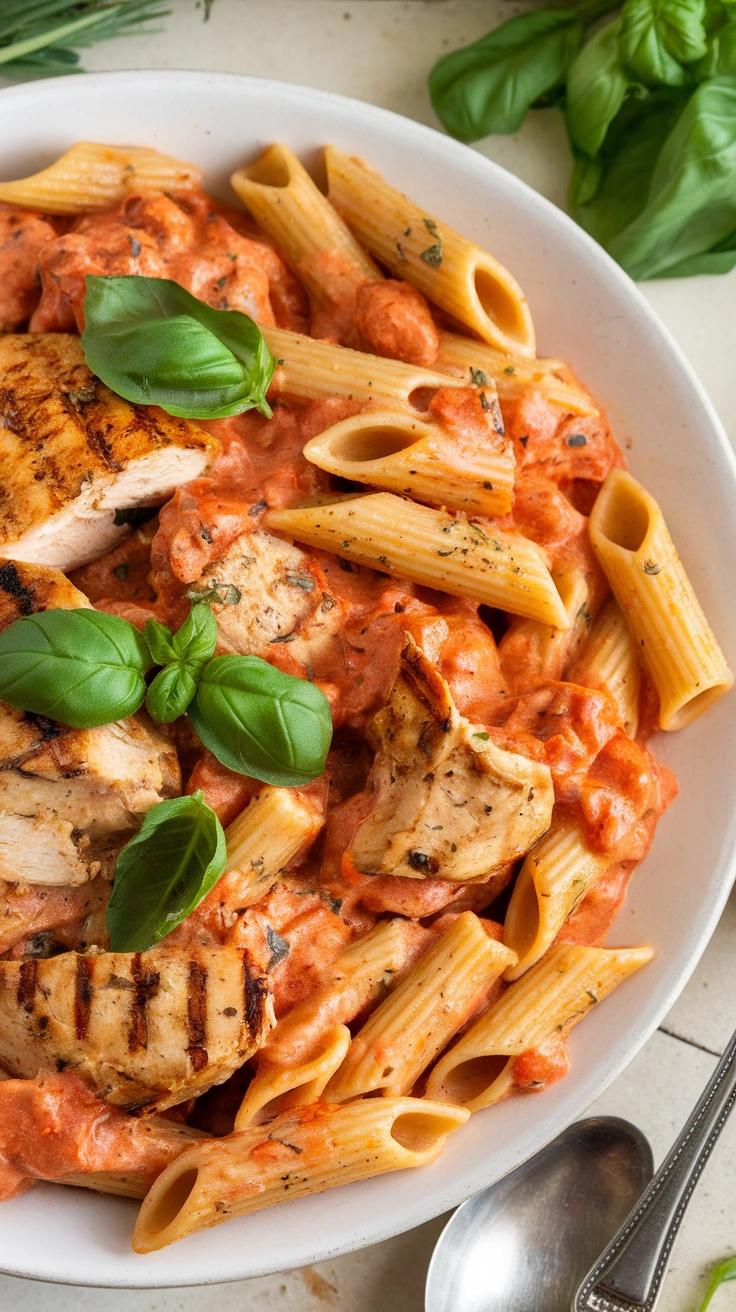 Creamy Tomato Basil Penne with Grilled Chicken