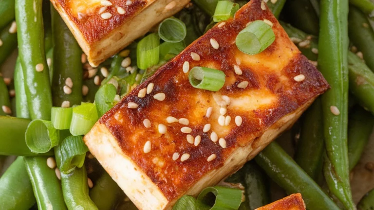 Crispy Baked Tofu with Green Beans - Featured