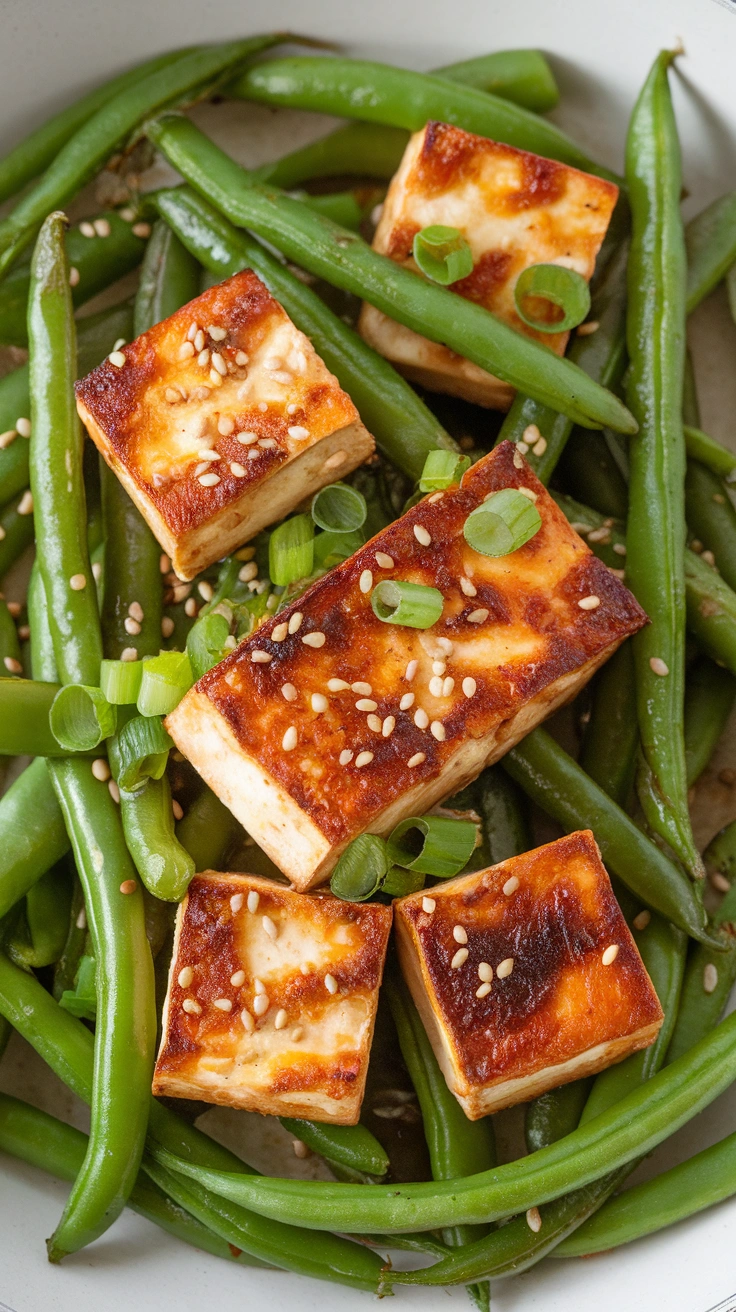 Crispy Baked Tofu with Green Beans