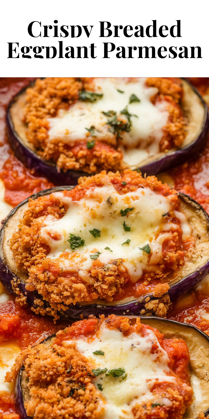 Pinterest Pin for Crispy Breaded Eggplant Parmesan