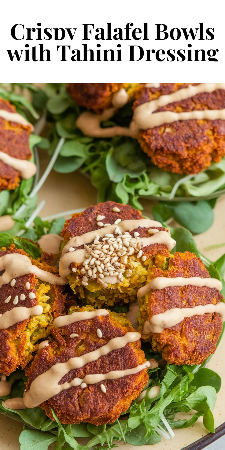 Pinterest Pin for Crispy Falafel Bowls with Tahini Dressing