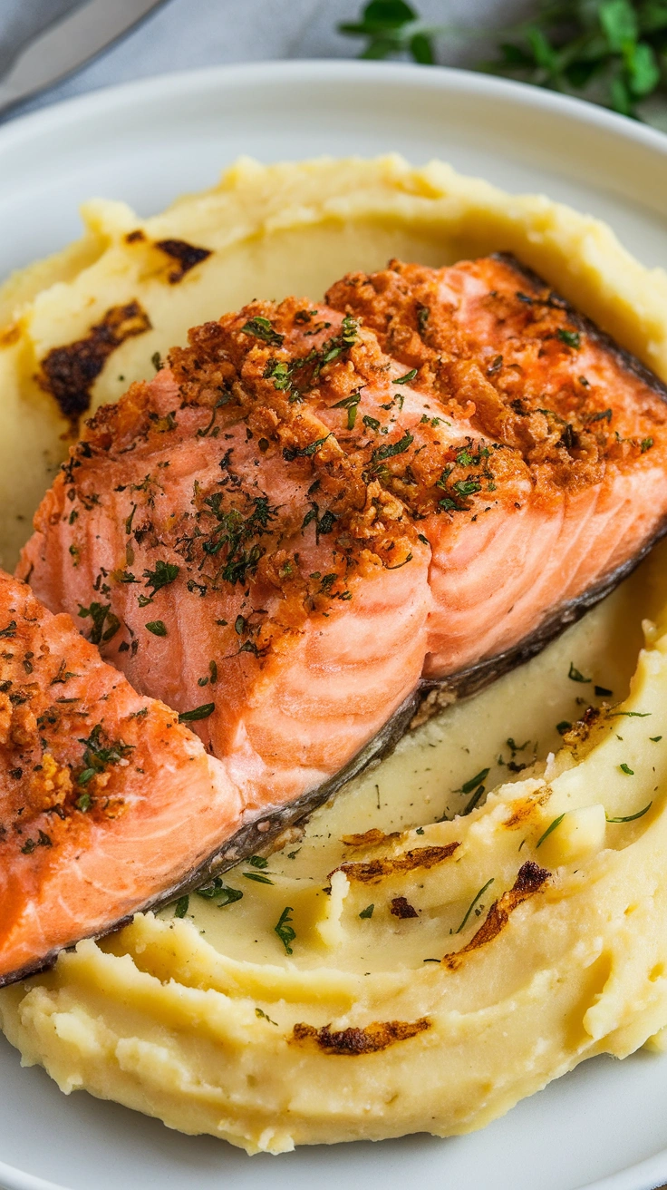 Crispy Salmon with Garlic Mashed Potatoes