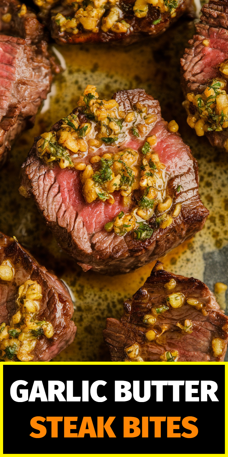 Pinterest Pin for Garlic Butter Steak Bites