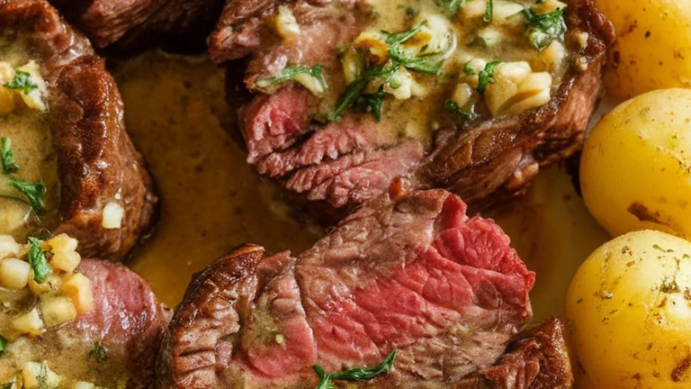 Garlic Butter Steak Bites with Potatoes - Featured