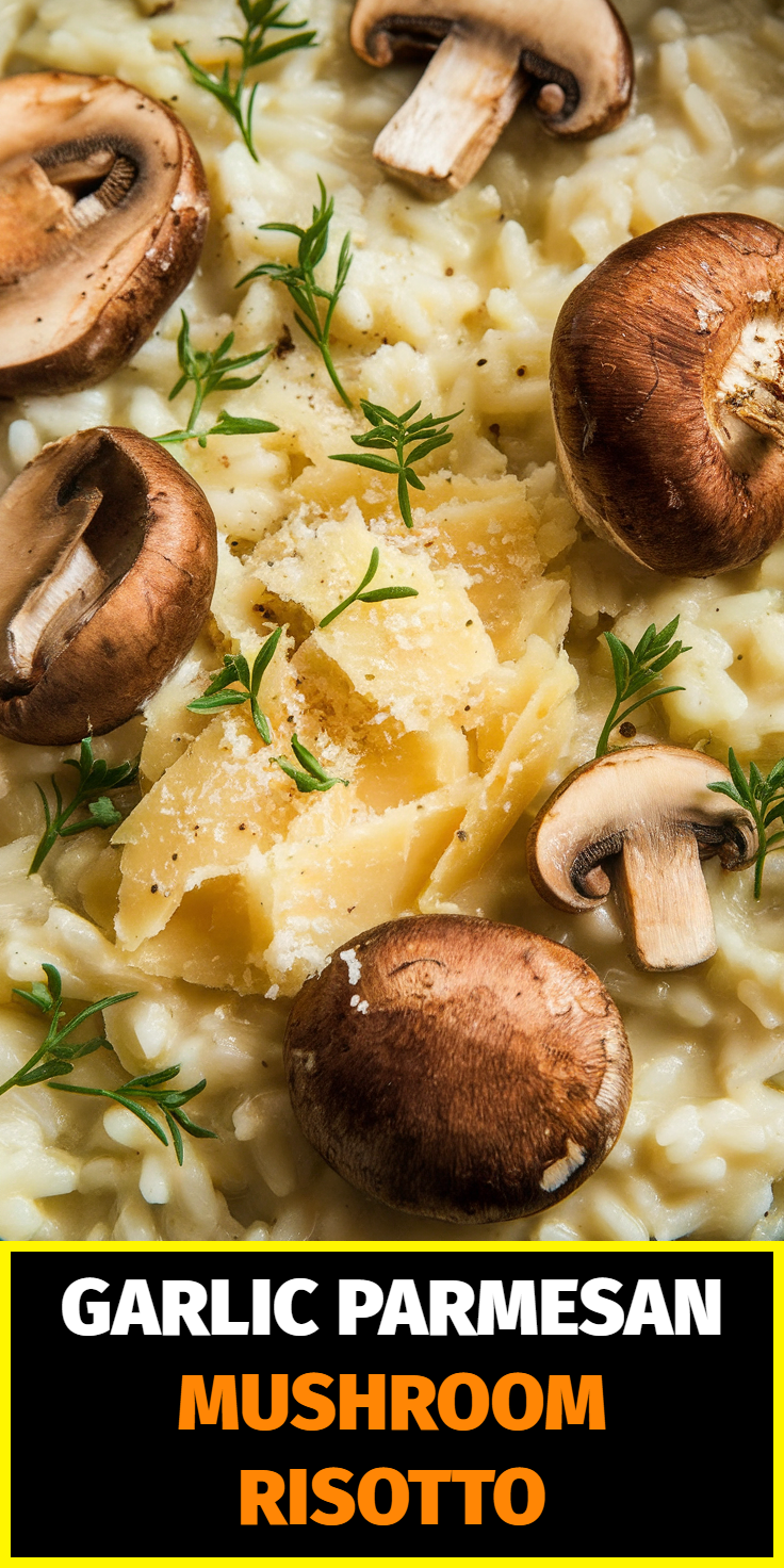 Pinterest Pin for Garlic Parmesan Mushroom Risotto