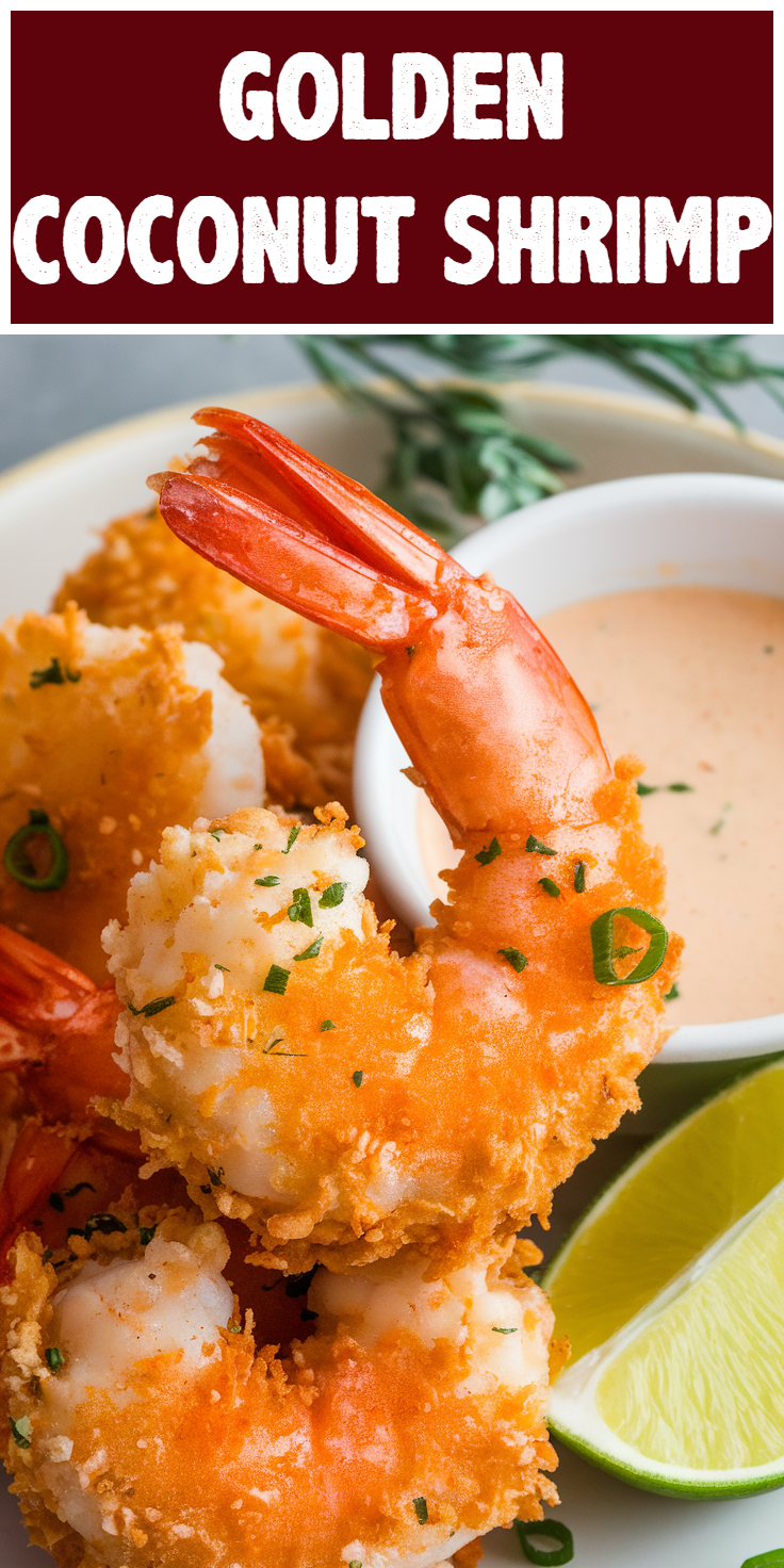 Pinterest Pin for Golden Coconut Shrimp