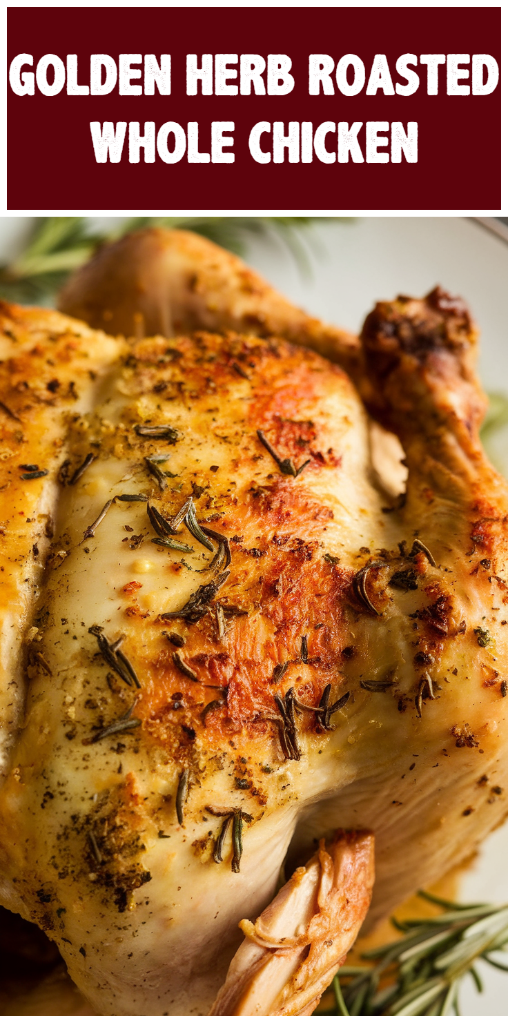 Pinterest Pin for Golden Herb Roasted Whole Chicken