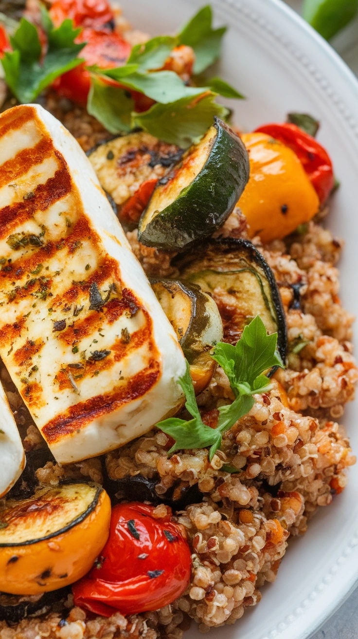 Grilled Halloumi and Roasted Vegetable Quinoa