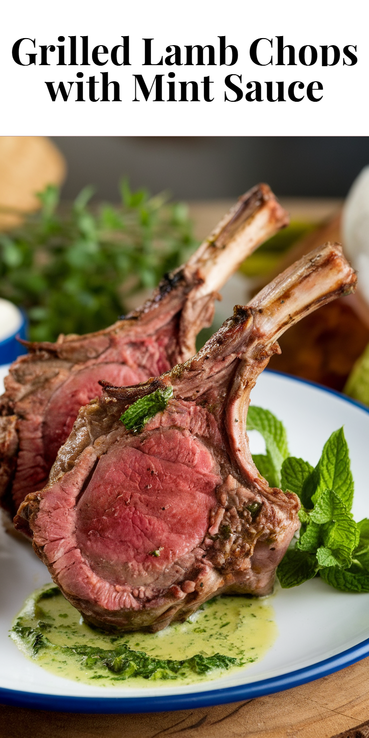 Pinterest Pin for Grilled Lamb Chops with Mint Sauce