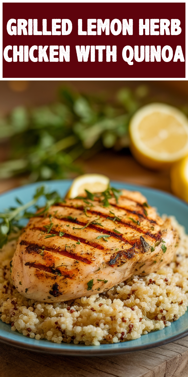 Pinterest Pin for Grilled Lemon Herb Chicken with Quinoa