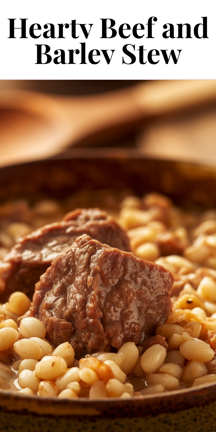 Pinterest Pin for Hearty Beef and Barley Stew