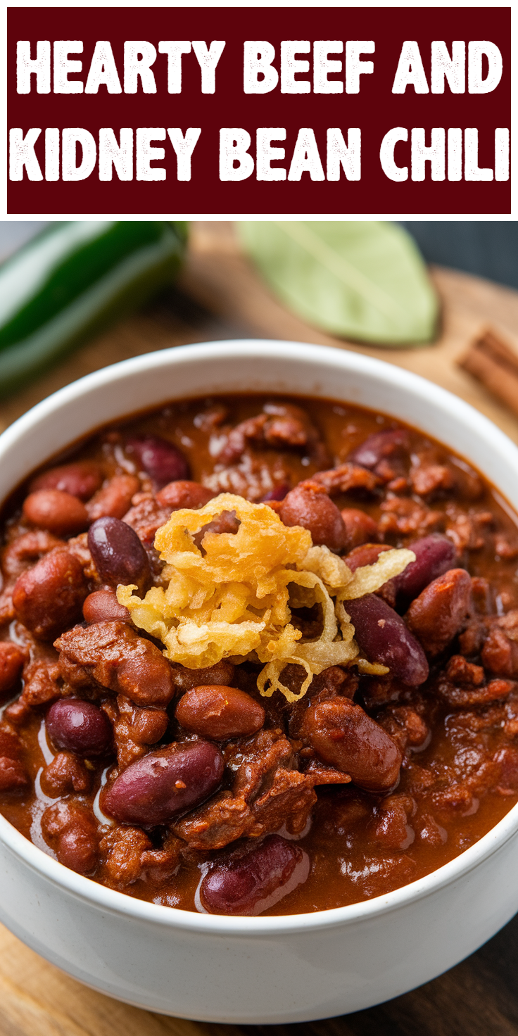 Pinterest Pin for Hearty Beef and Kidney Bean Chili