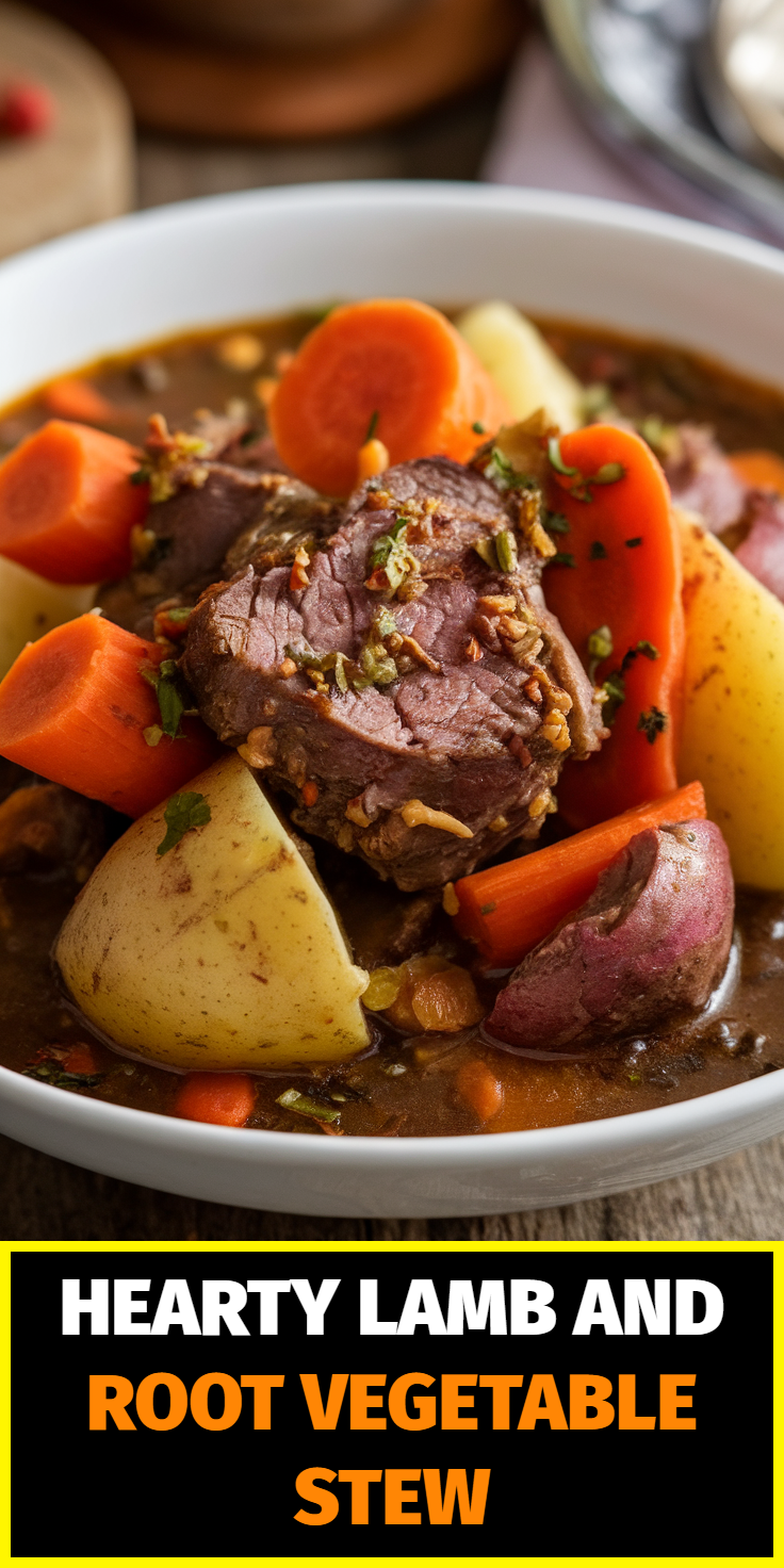 Pinterest Pin for Hearty Lamb and Root Vegetable Stew