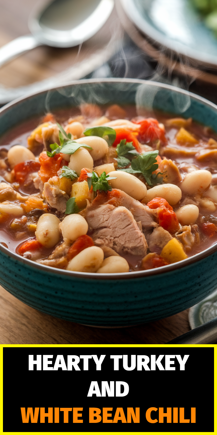 Pinterest Pin for Hearty Turkey and White Bean Chili