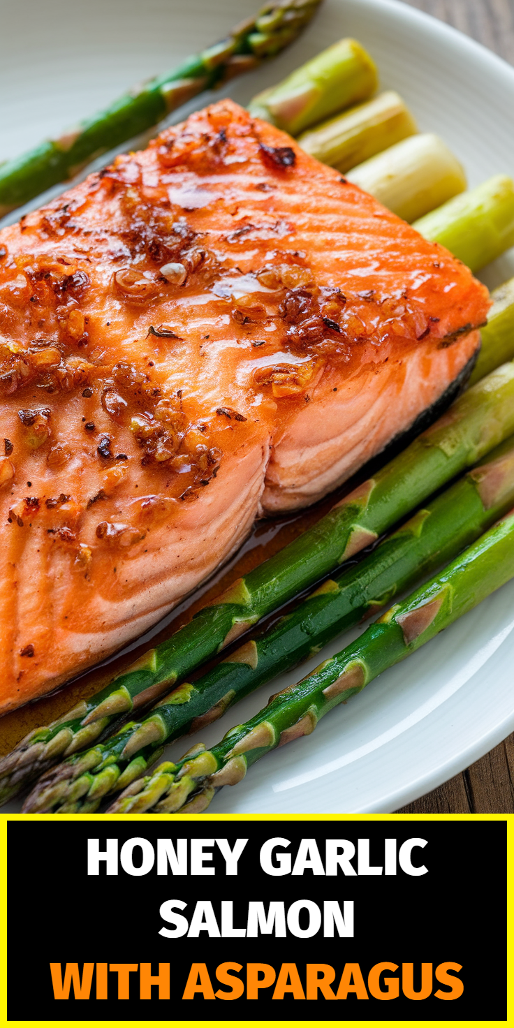 Pinterest Pin for Honey Garlic Salmon with Asparagus