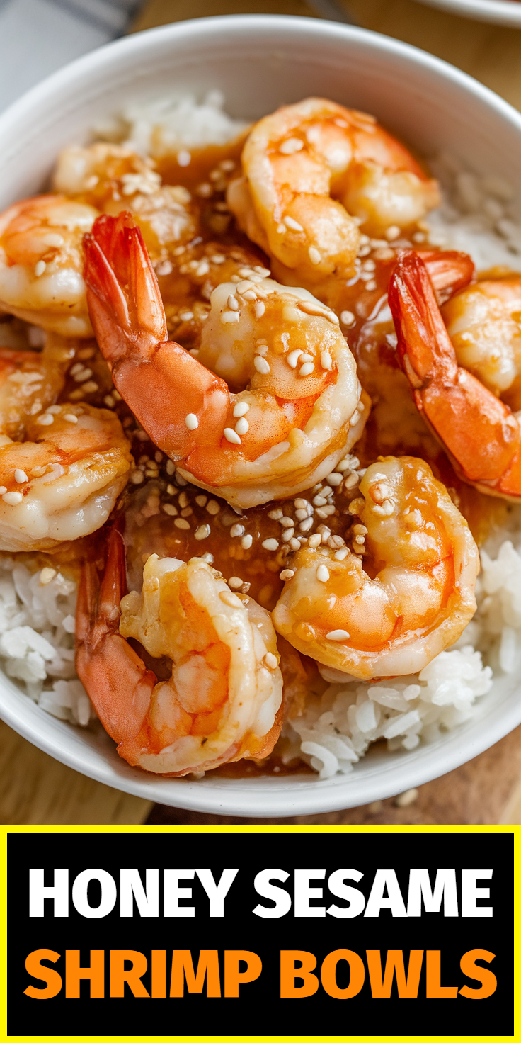 Pinterest Pin for Honey Sesame Shrimp Bowls