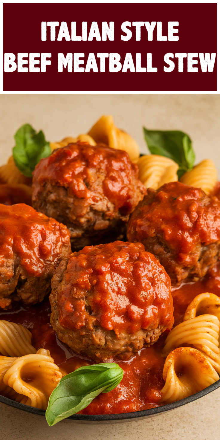 Pinterest Pin for Italian Style Beef Meatball Stew