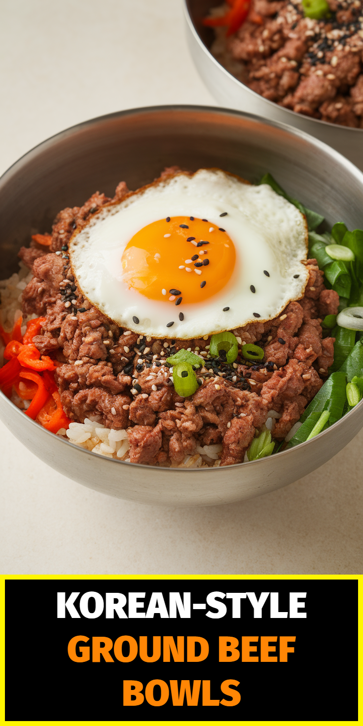 Pinterest Pin for Korean-Style Ground Beef Bowls