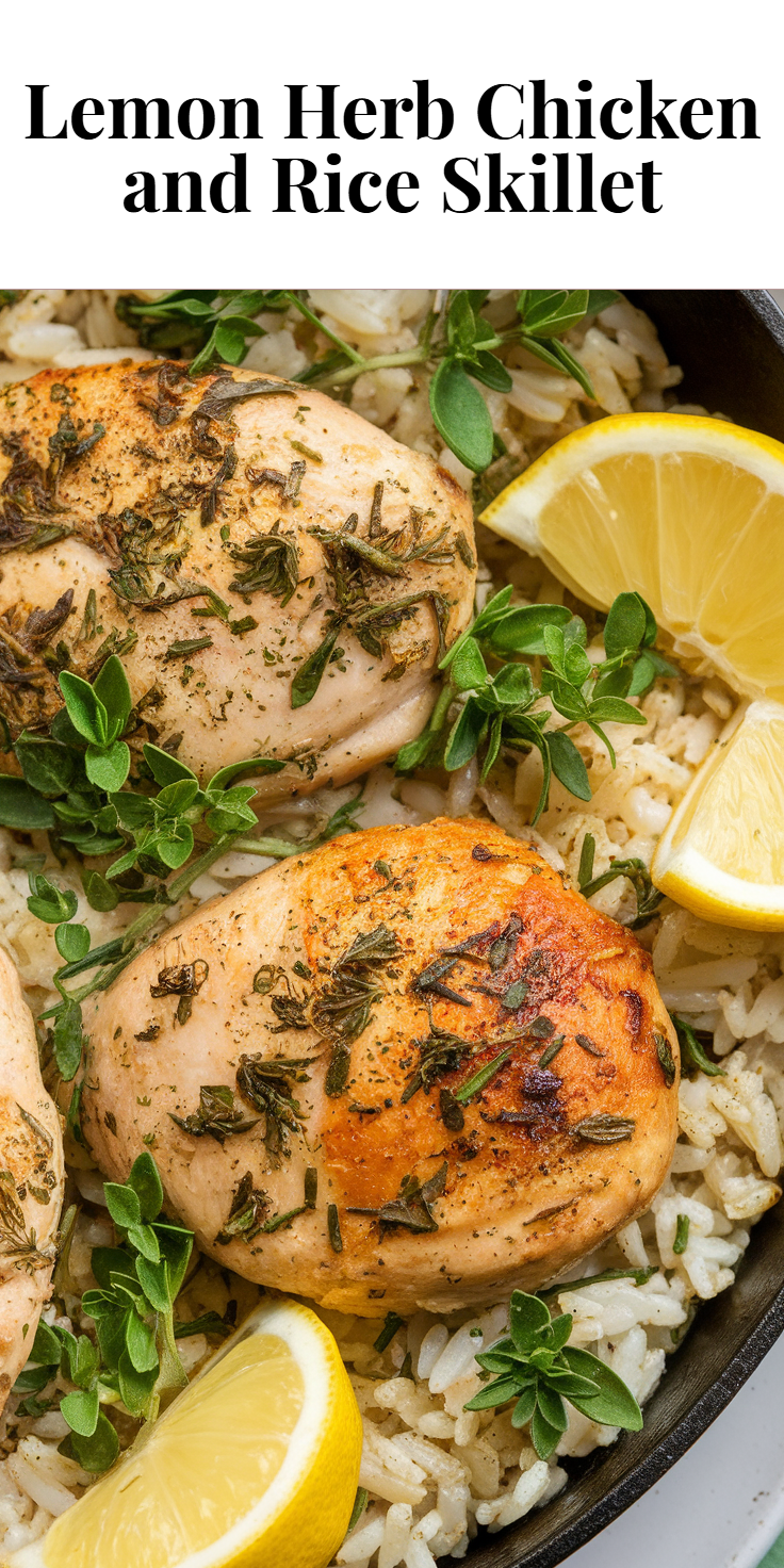 Pinterest Pin for Lemon Herb Chicken and Rice Skillet