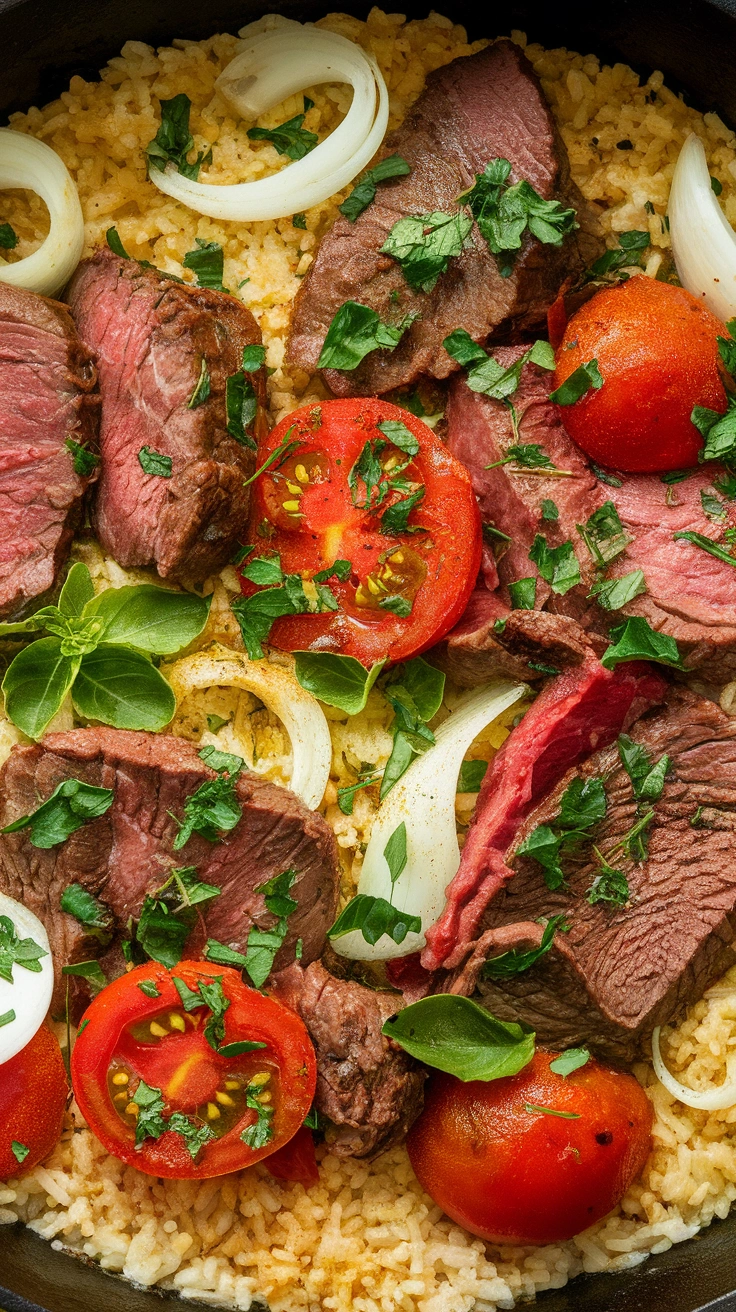 Mediterranean Beef and Rice Skillet